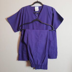 Landau Purple Button Down Stretch Waist Scrub Set Medium